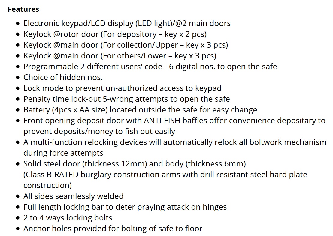 Night Deposit - Features
